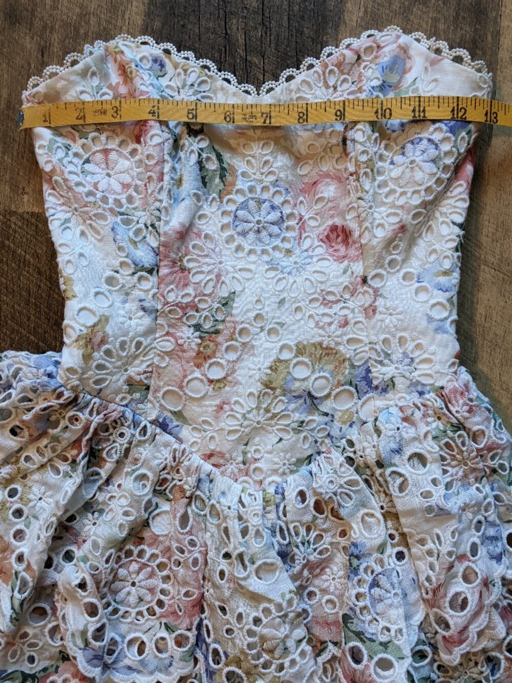 Zimmermann Bowie Ruffle Mini Dress Strapless Floral Linen Broderie Anglaise - Picture 9 of 9